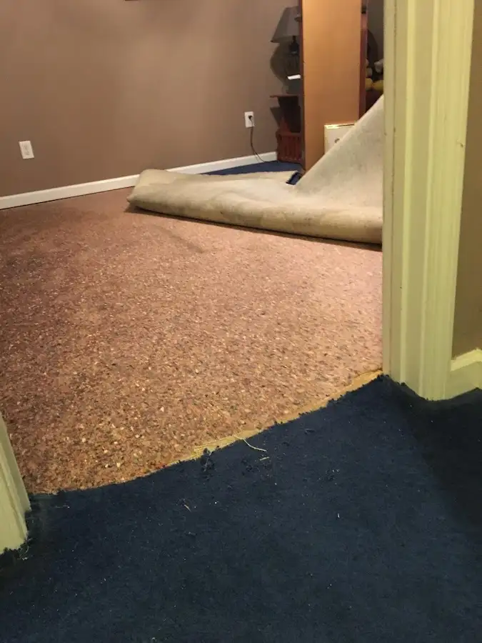 Carpet pad removal revealing water damage during Drying & Dehumidification in Sky Lake
